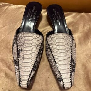 Donald J. Pliner Black and Gray Snakeskin Mules